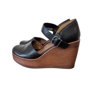 B.O.C Womens Derby Platform Wedge Black Brown Sandals Faux Leather 8.5 Boho